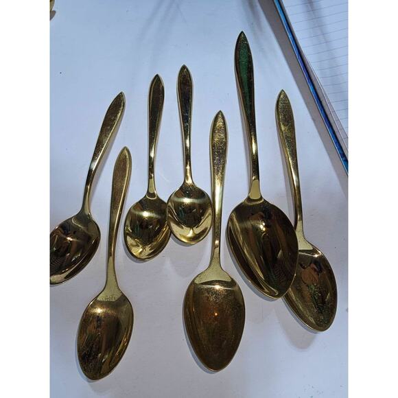 Vtg Dirigold Dirilyte Goldware 3 Flatware 1 Lrg Service, 2 Soup, 4 cereal Spoons - Picture 1 of 3